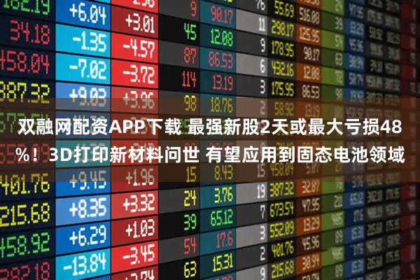 双融网配资APP下载 最强新股2天或最大亏损48%！3D打印新材料问世 有望应用到固态电池领域